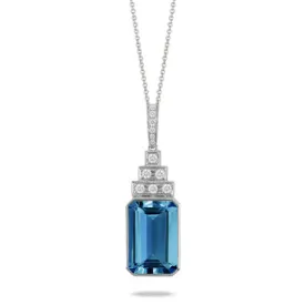 18K WHITE GOLD DIAMOND AND LONDON BLUE TOPAZ NECKLACE