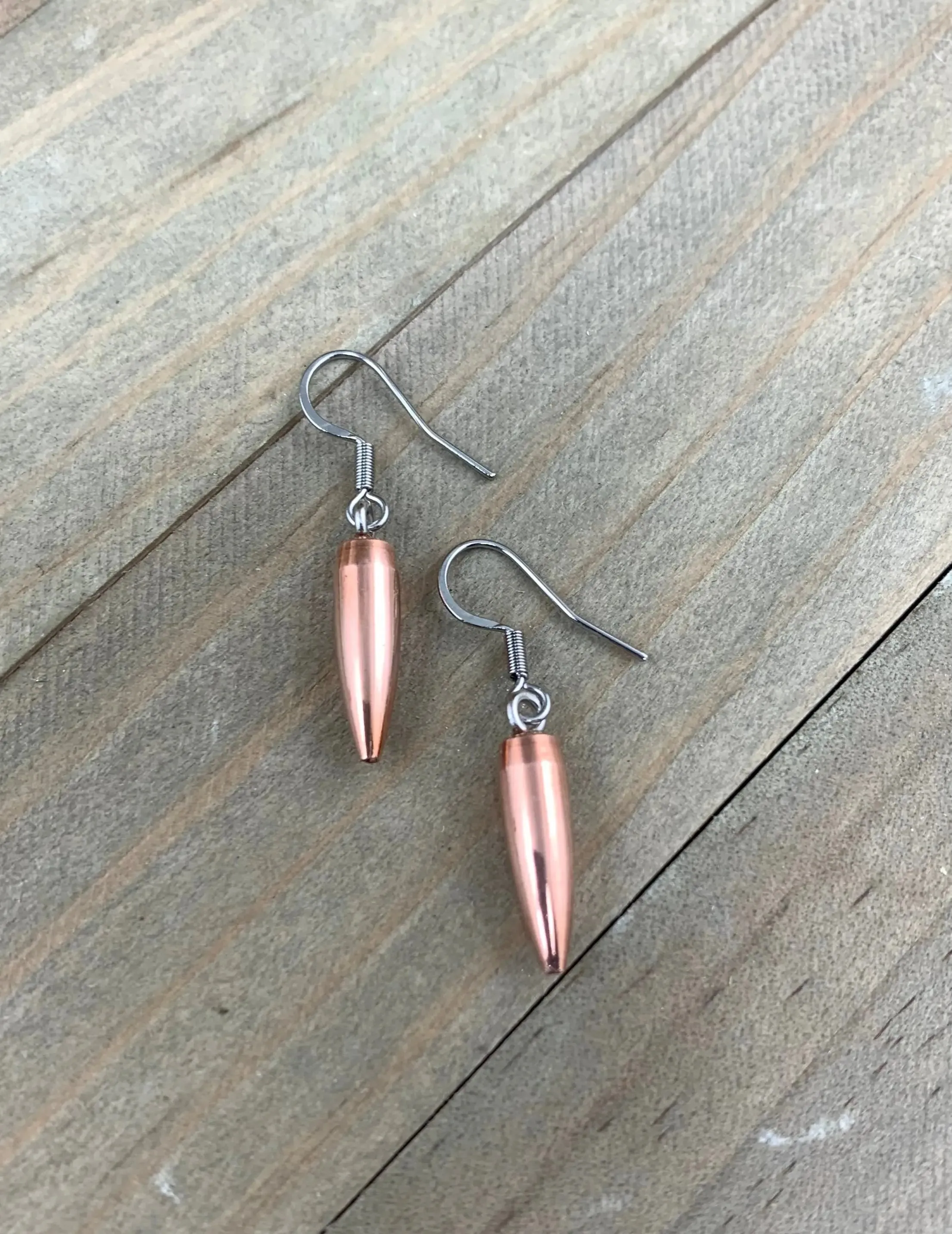 204 Dangle Bullet Earrings, Copper, Surgical Steel Earwires, Lightweight, Trendy, Recycled, Dainty, 22