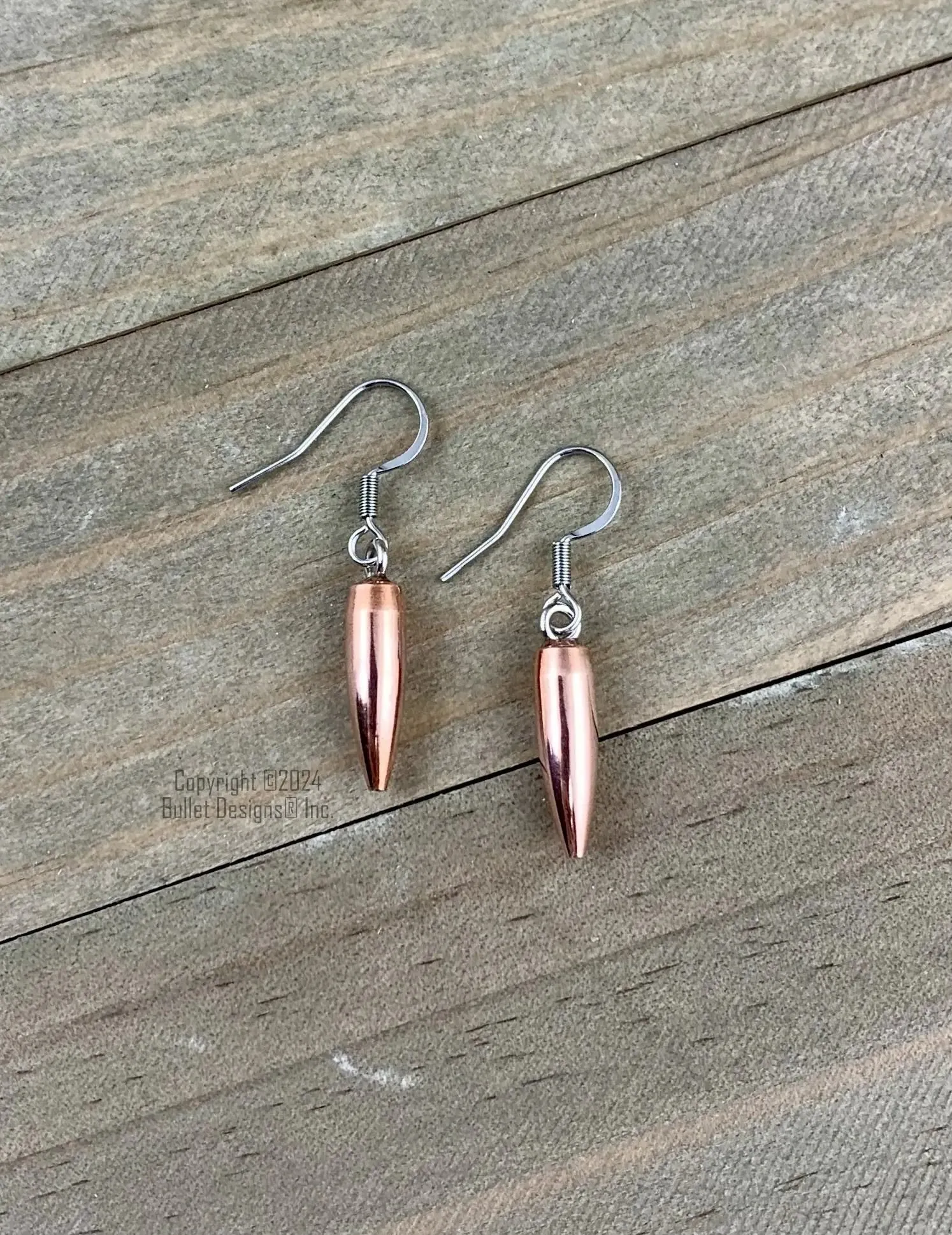 204 Dangle Bullet Earrings, Copper, Surgical Steel Earwires, Lightweight, Trendy, Recycled, Dainty, 22