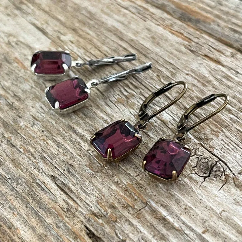 Amethyst Vintage Rhinestone Earrings