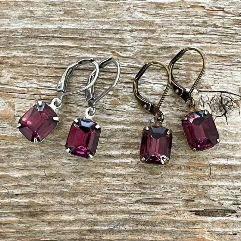 Amethyst Vintage Rhinestone Earrings