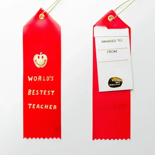 Award Ribbon / Bookmark w Note - World's Bestest Teacher