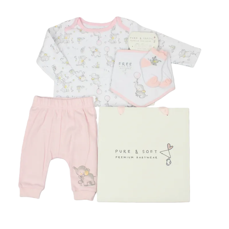 Baby Girls 4pc Gift Set - Elephant (PK6) (0-6M) E13333