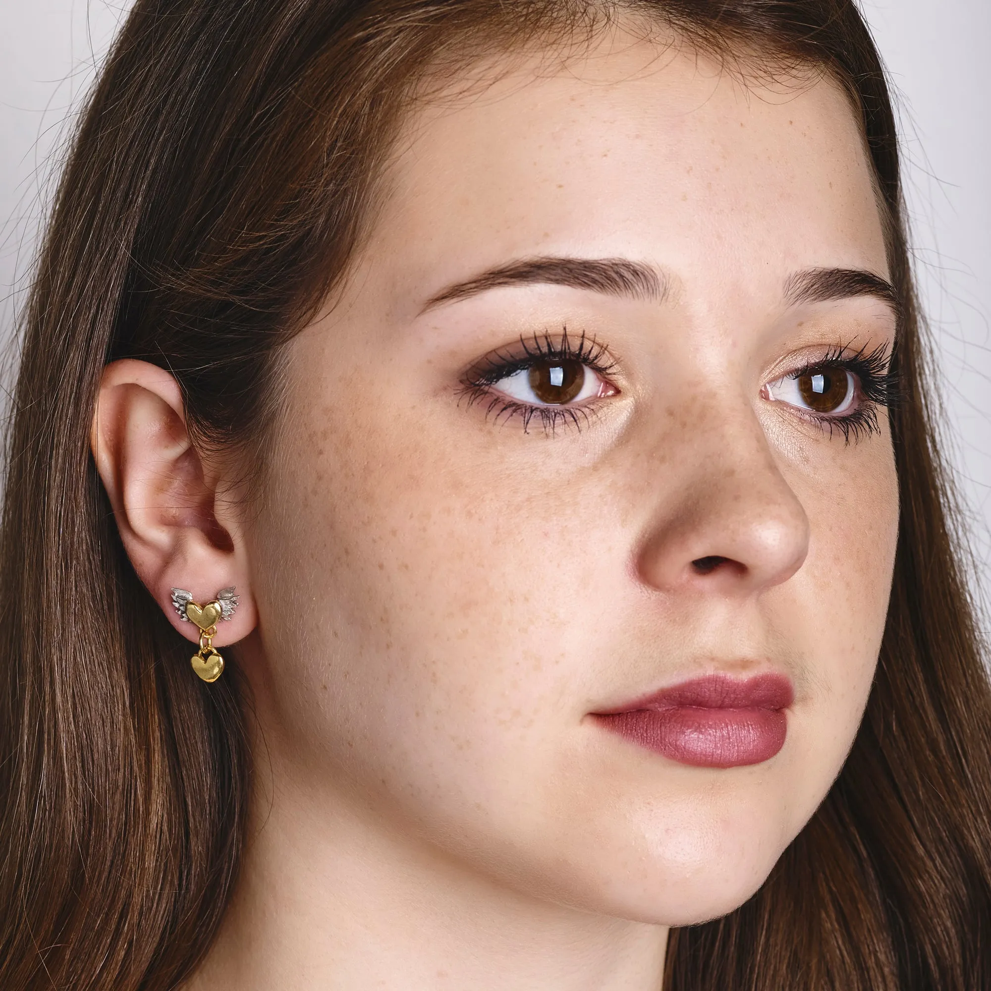 Chubby Winged Heart Drop Earrings