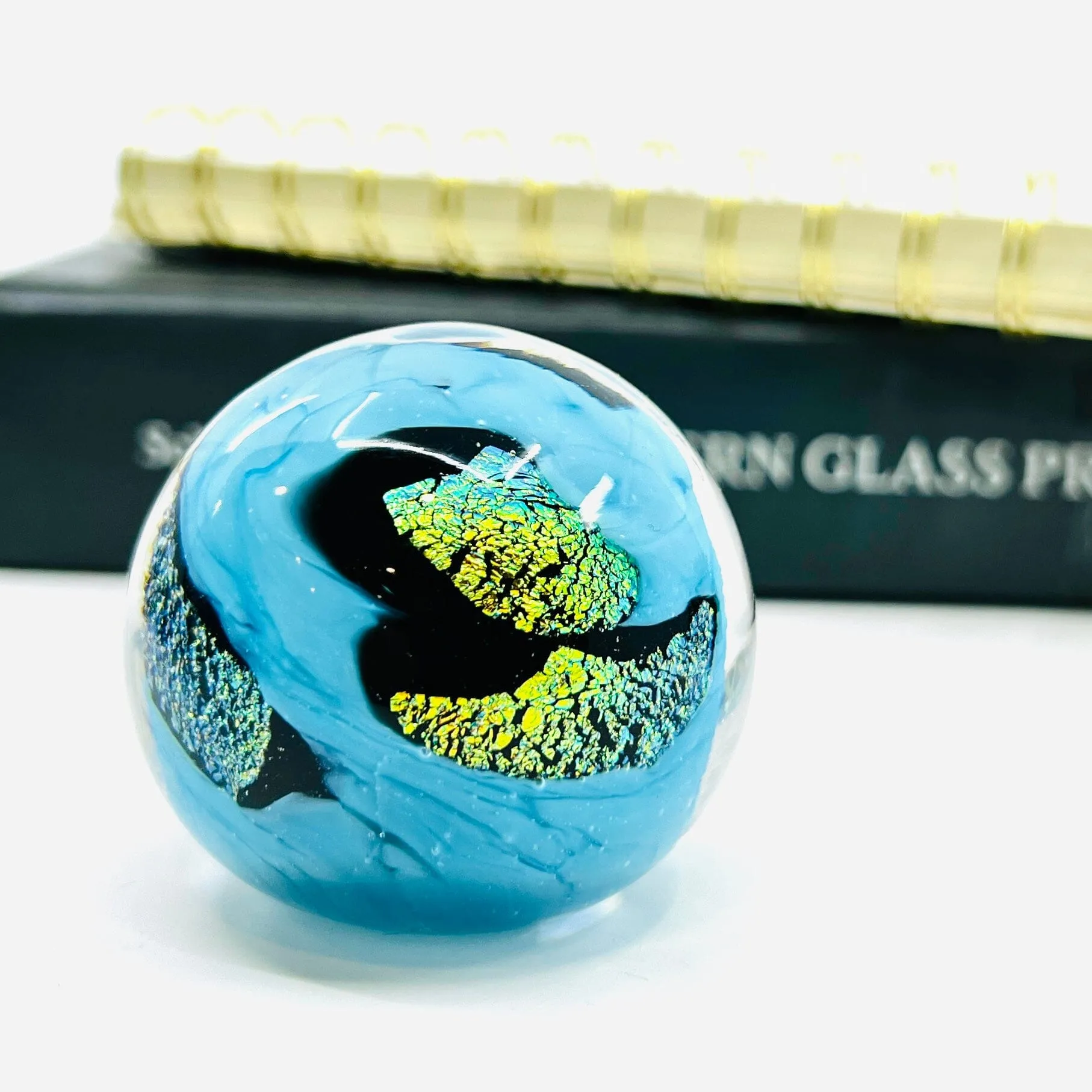 Dichro Glass Paperweight, Blue