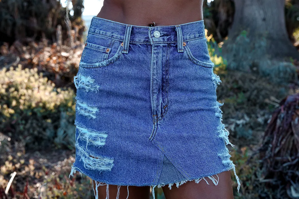 Distressed Denim Skirt