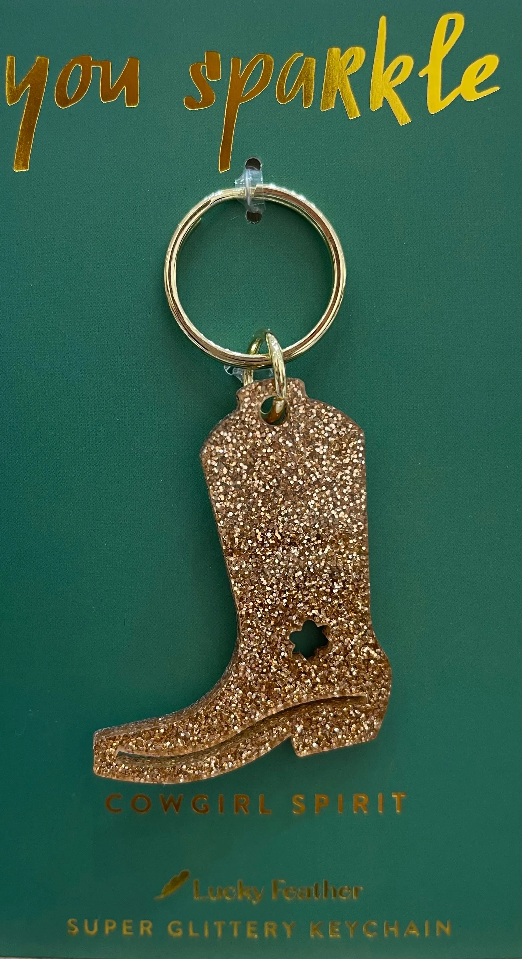 Gold Glitter Cowboy Boot Keychain