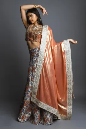 HALLIE Orange, Ivory, and Gold Dupatta