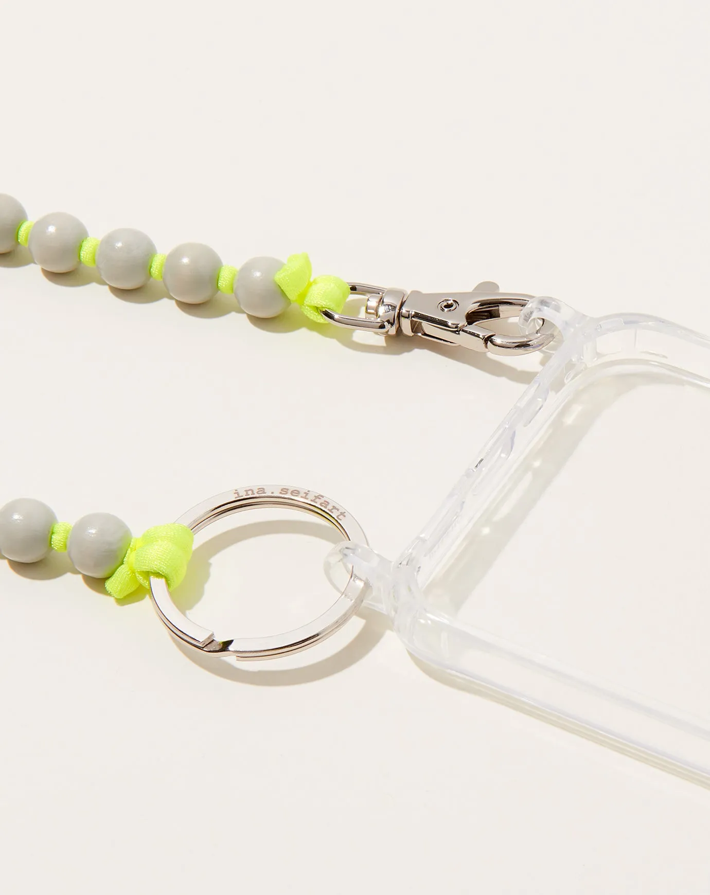 Handykette iPhone Necklace in Light Grey on Neon Yellow