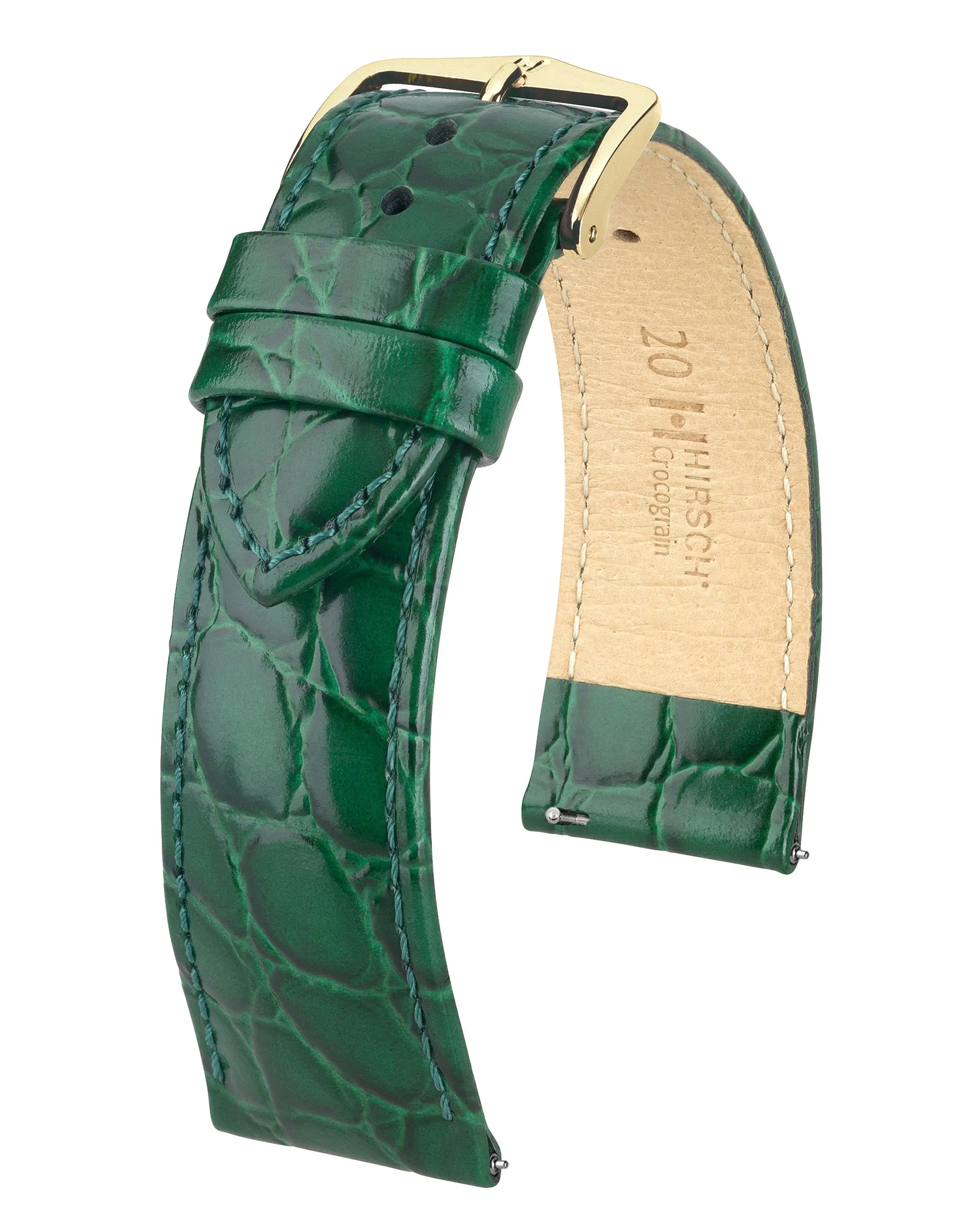 Ladies HIRSCH CROCOGRAIN Crocodile Embossed Shiny Calfskin Watch Strap  1230 28