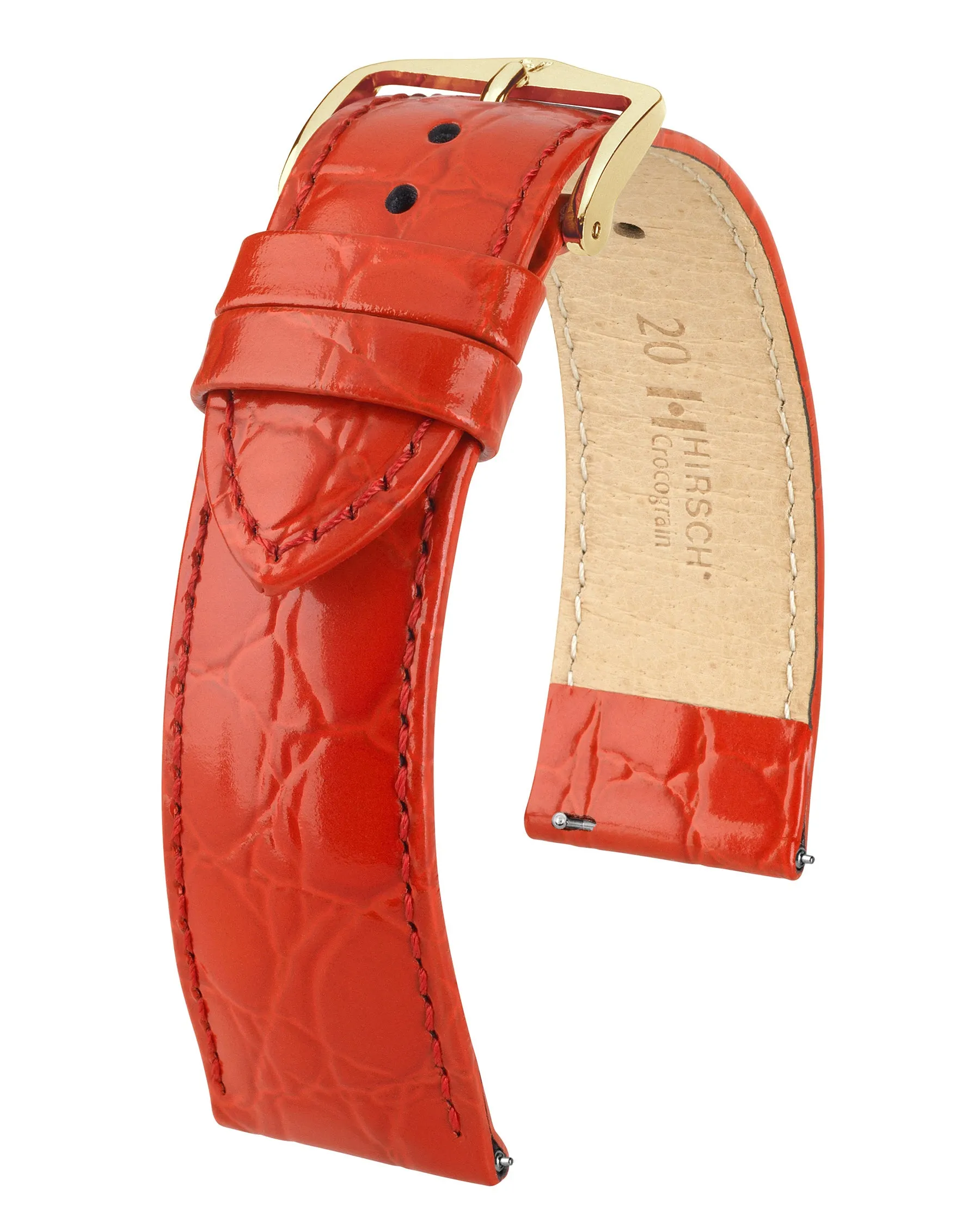 Ladies HIRSCH CROCOGRAIN Crocodile Embossed Shiny Calfskin Watch Strap  1230 28