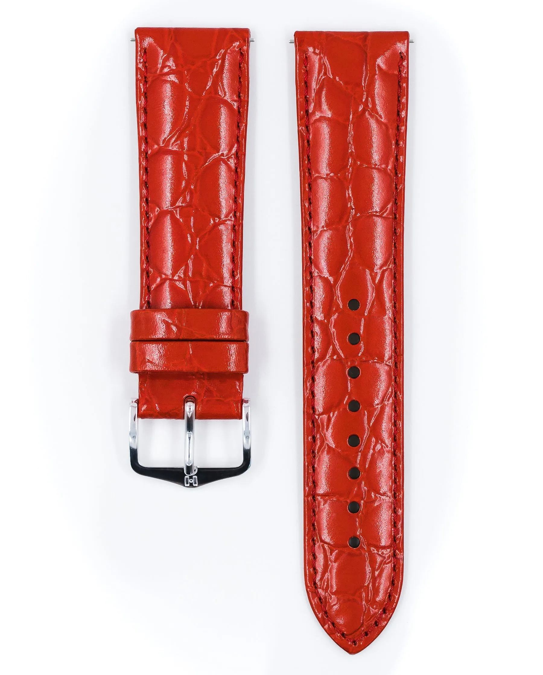 Ladies HIRSCH CROCOGRAIN Crocodile Embossed Shiny Calfskin Watch Strap  1230 28