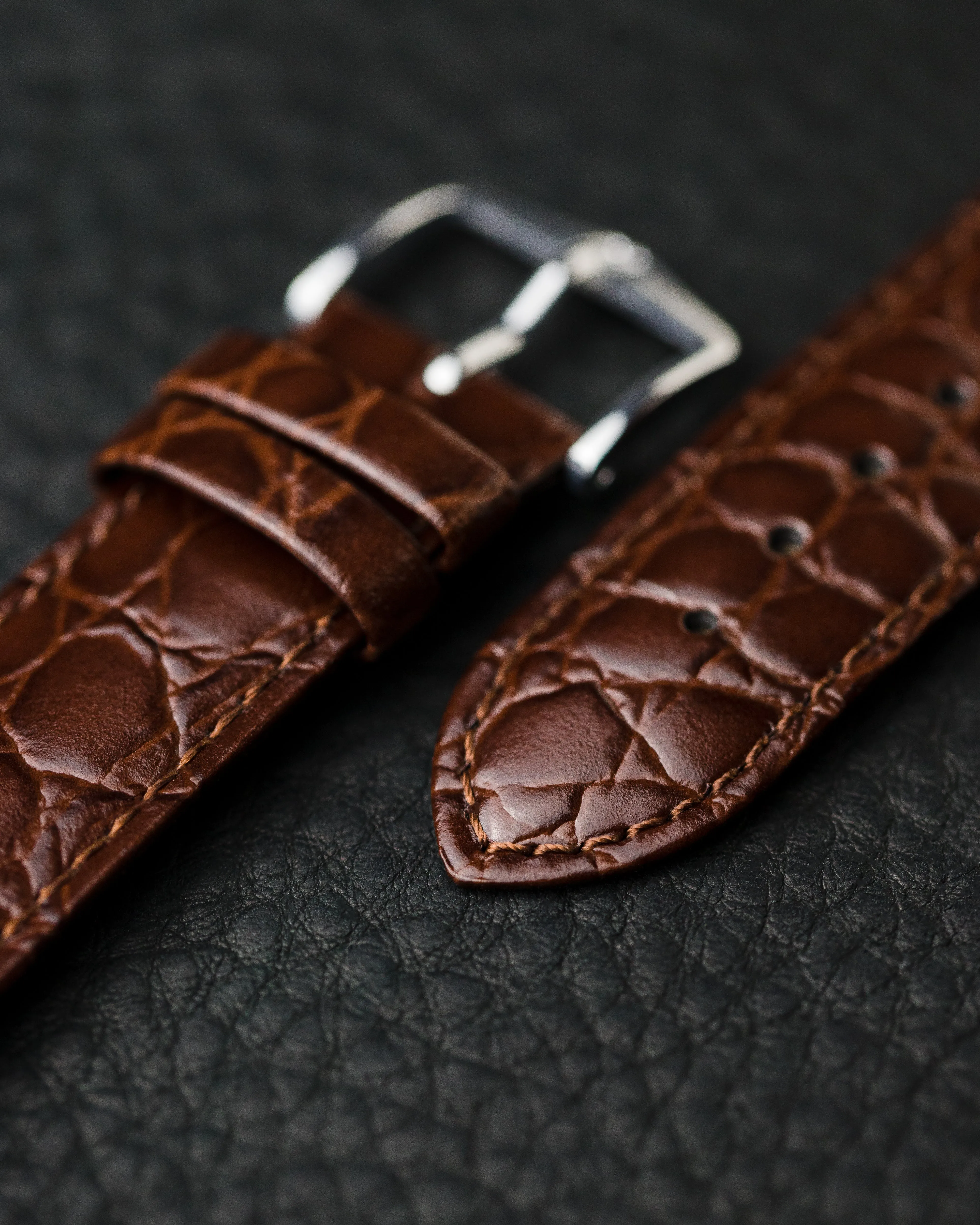 Ladies HIRSCH CROCOGRAIN Crocodile Embossed Shiny Calfskin Watch Strap  1230 28