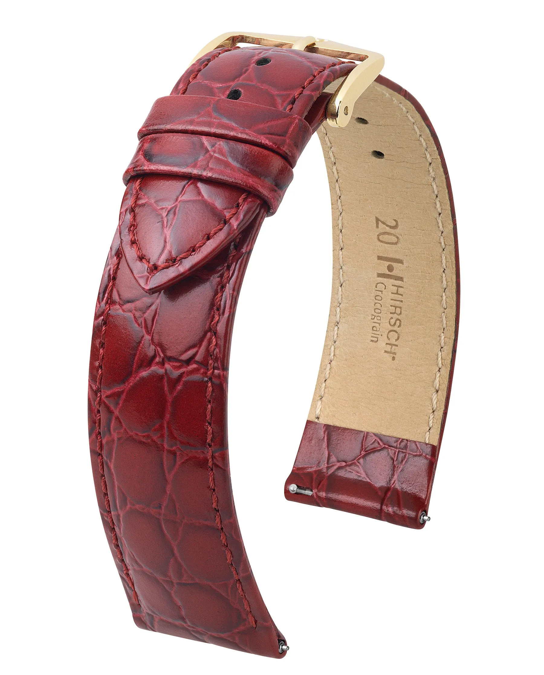 Ladies HIRSCH CROCOGRAIN Crocodile Embossed Shiny Calfskin Watch Strap  1230 28