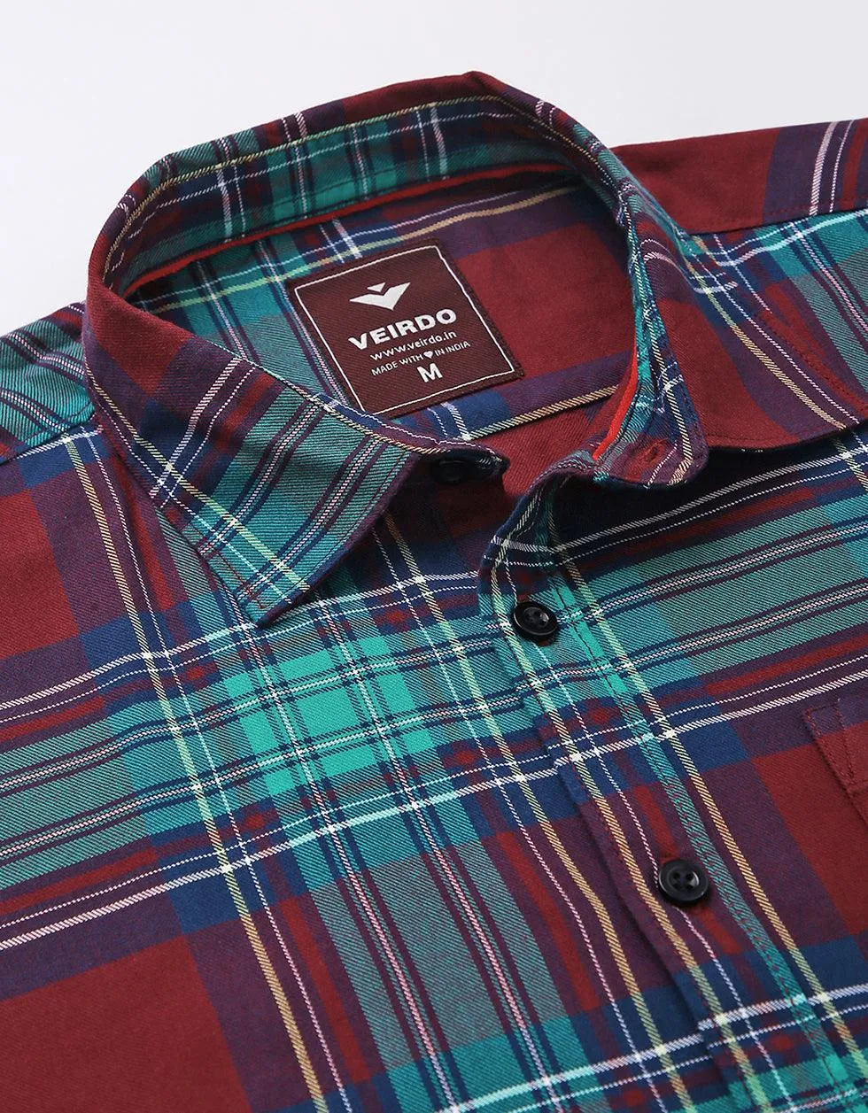 Maroon Checks Printed Shirt