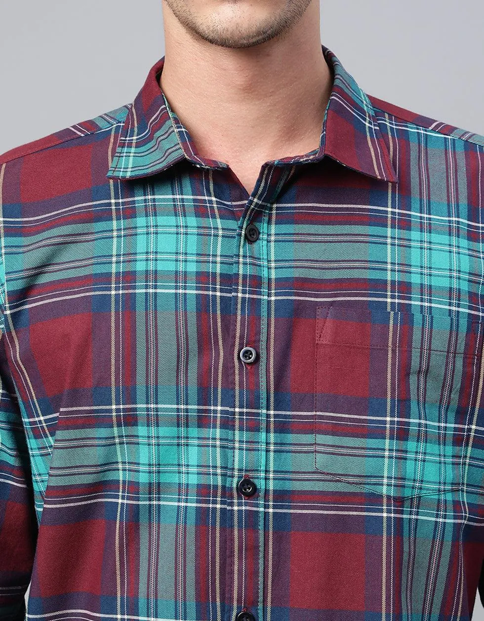 Maroon Checks Printed Shirt