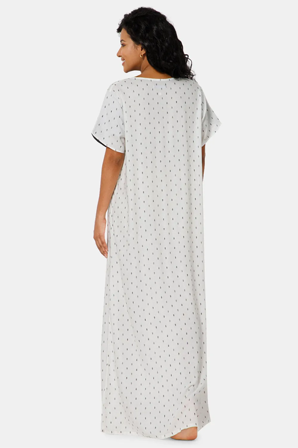 Naidu Hall  V Neck Ruffle Sleeve Printed Nighty-White - NT45