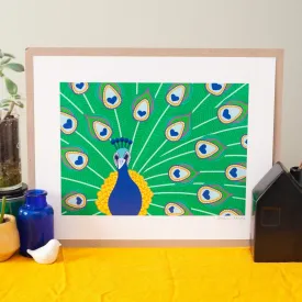 peacock art print, stylized peacock feather art