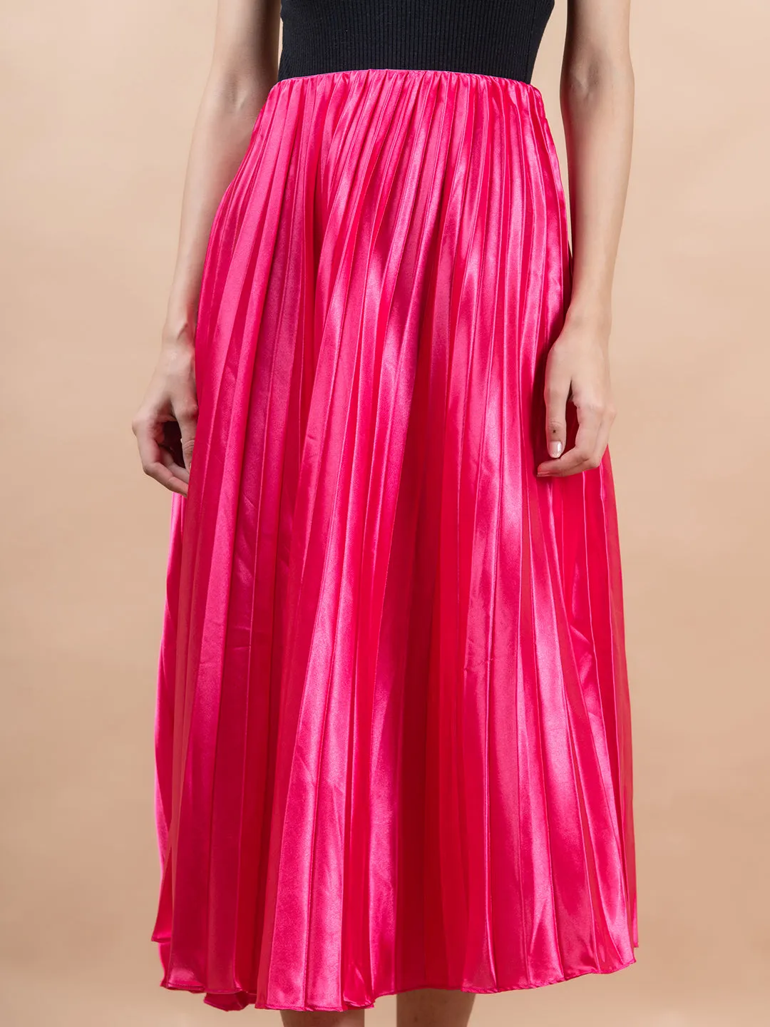 Pink  Flared Skirt with Accordion Pleats