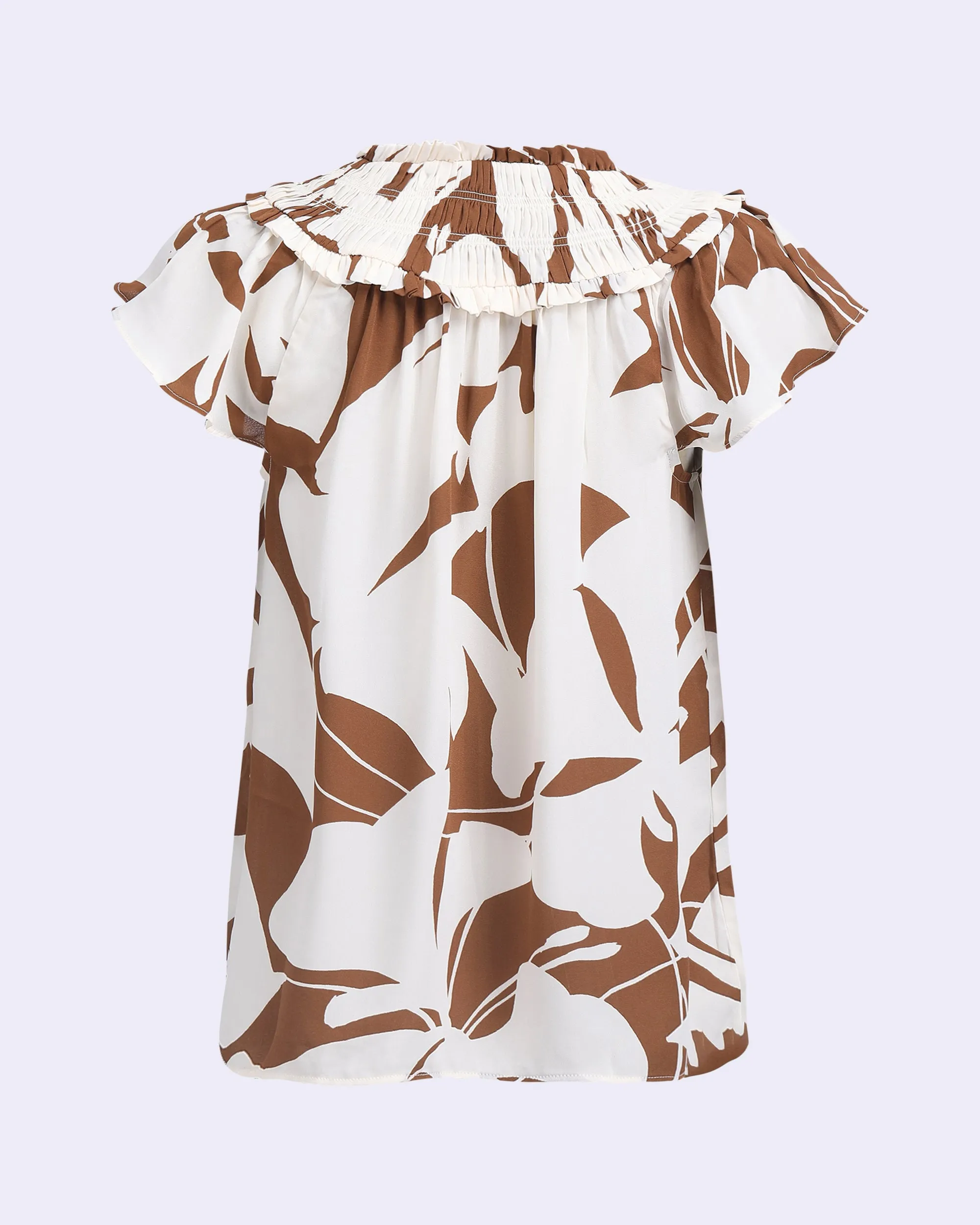 RUCHED NECK PRINTED TOP