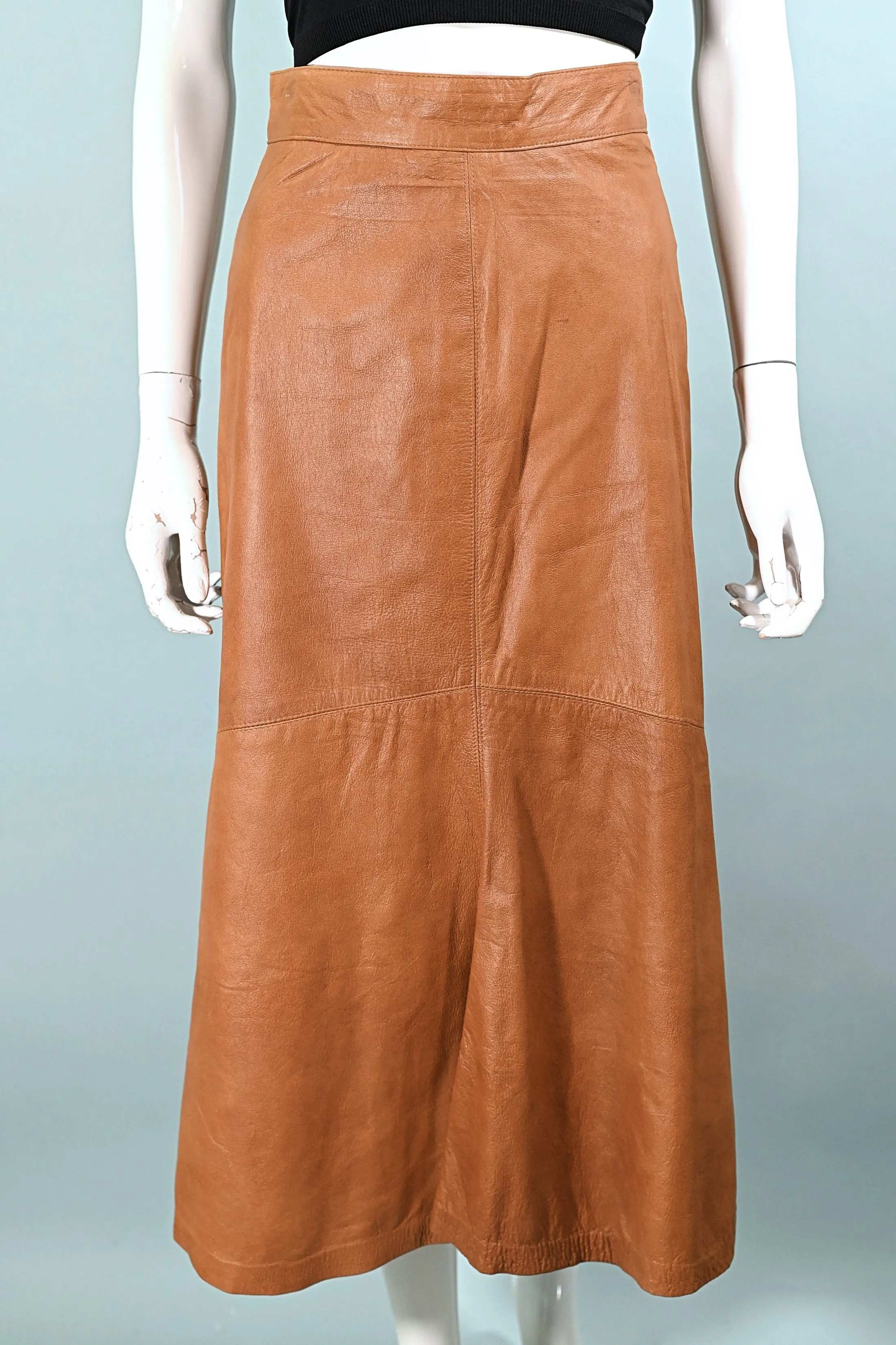 SOLD Vintage Soft Leather Skirt, Flare Leather Skirt S