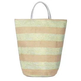 Striped Tote With Metallic Silver Leather Handles