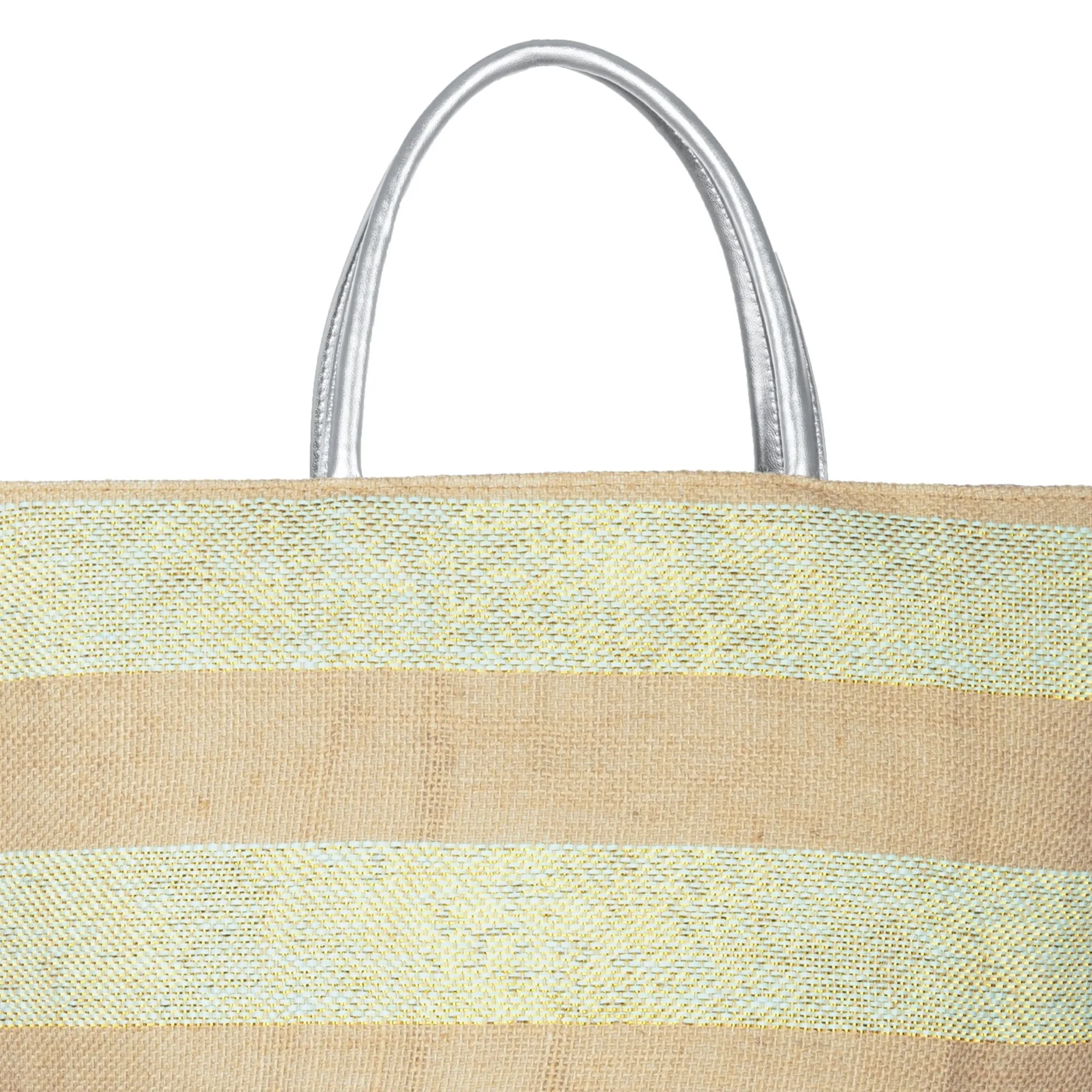 Striped Tote With Metallic Silver Leather Handles