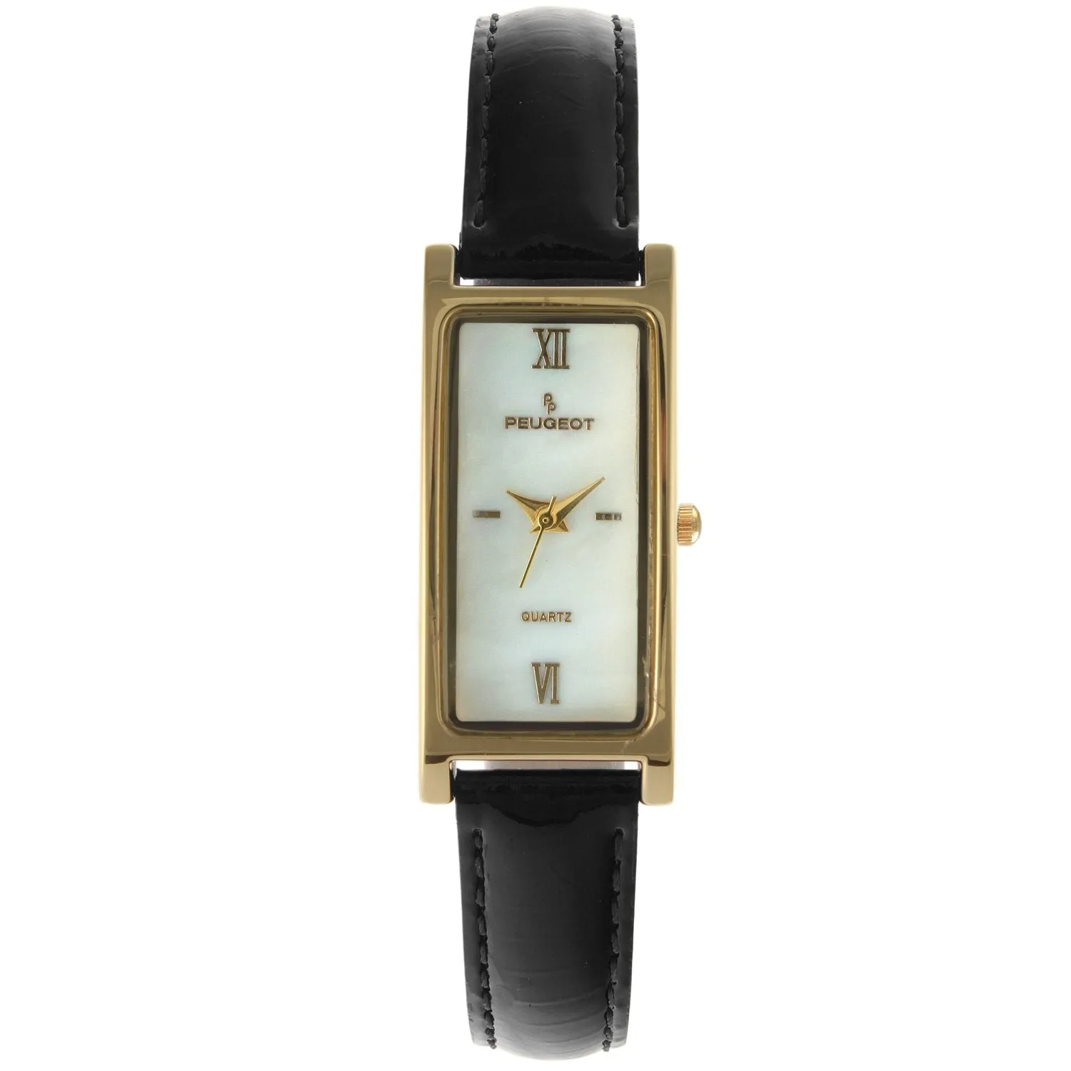 Women 36x18mm Watch Glossy Black Leather Strap