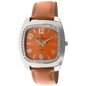 Women's Orange Boyfriend Watch 40mm Crystal Bezel Leather Strap