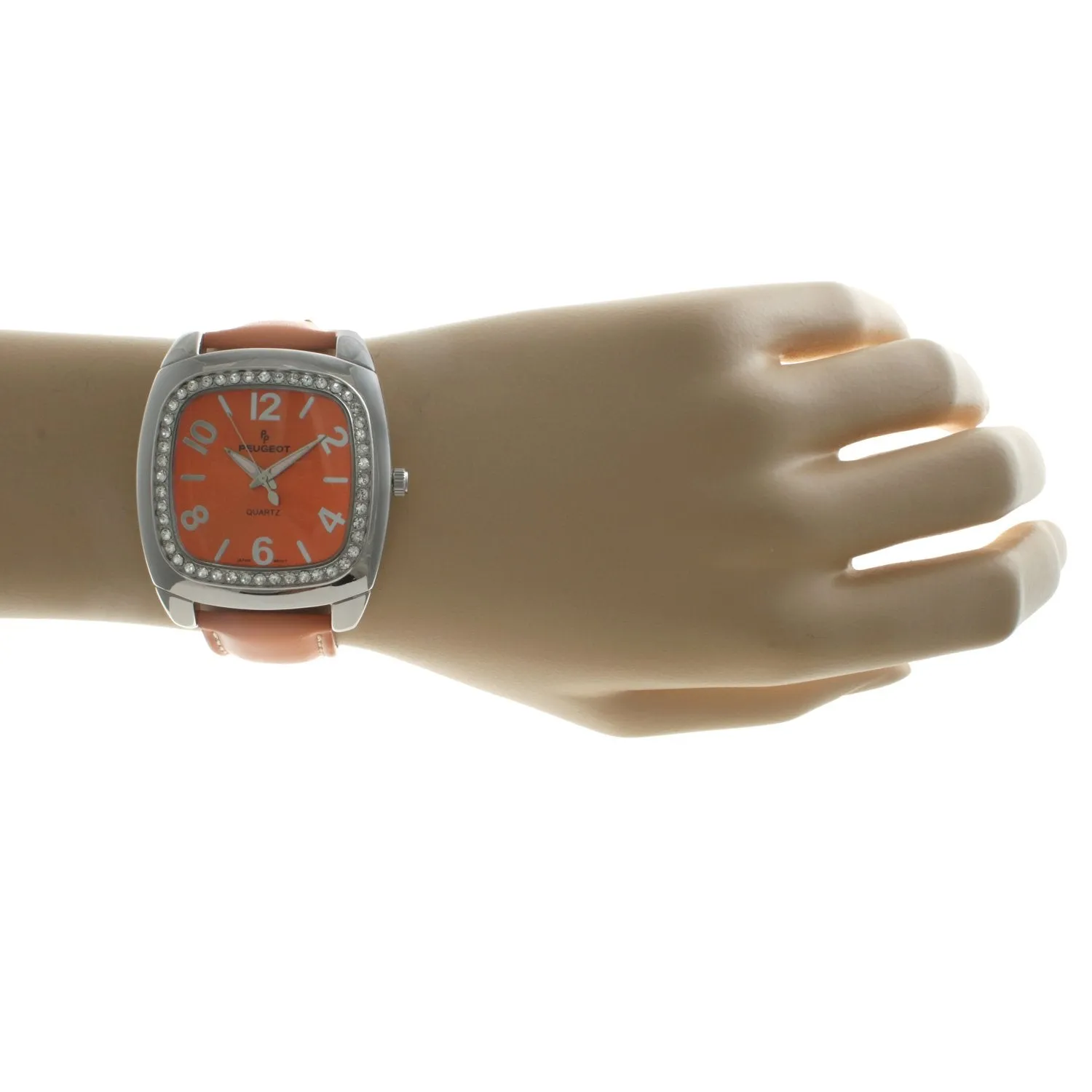 Women's Orange Boyfriend Watch 40mm Crystal Bezel Leather Strap